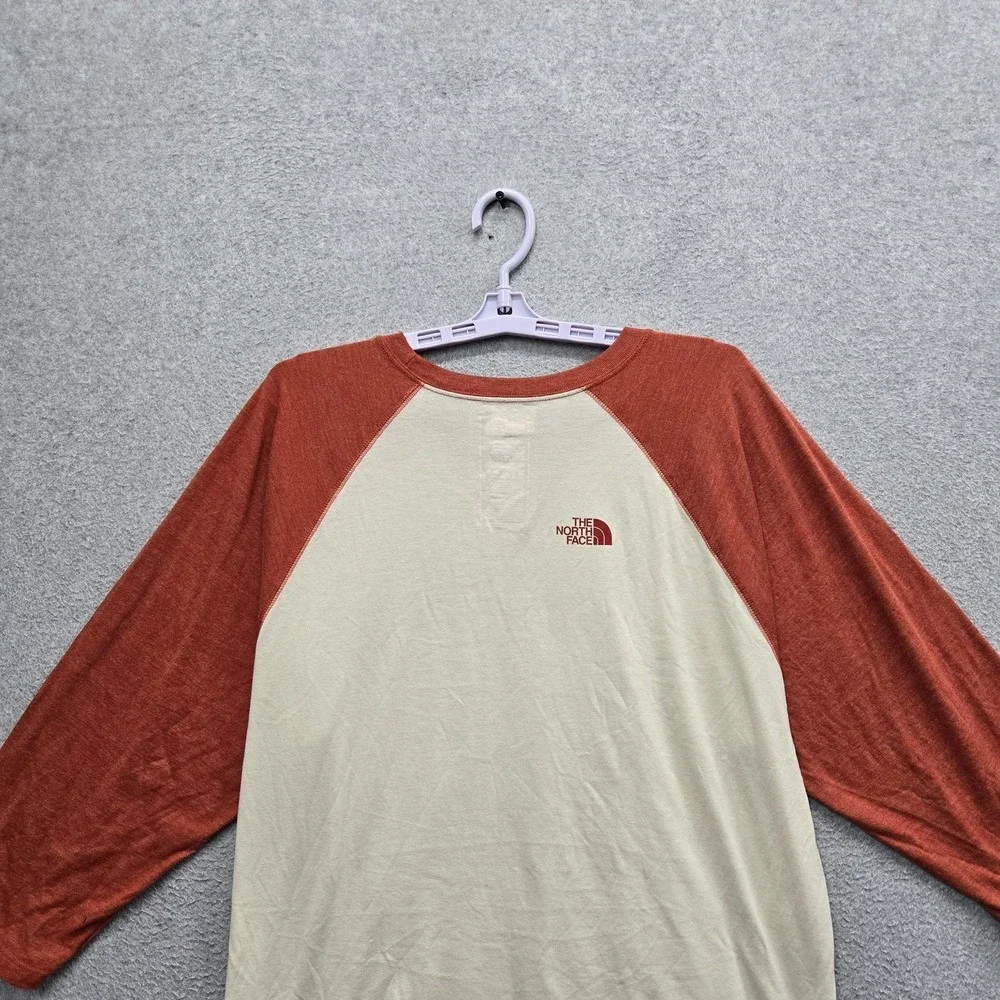 The North Face Men Shirt XXL Cream Logo Spellout Raglan Classic 3/4 Sleeve